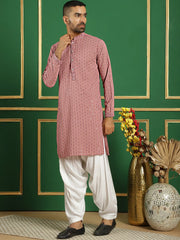 Men Purple Embroidered and Sequence Kurta with Salwar-JOKP-S-P