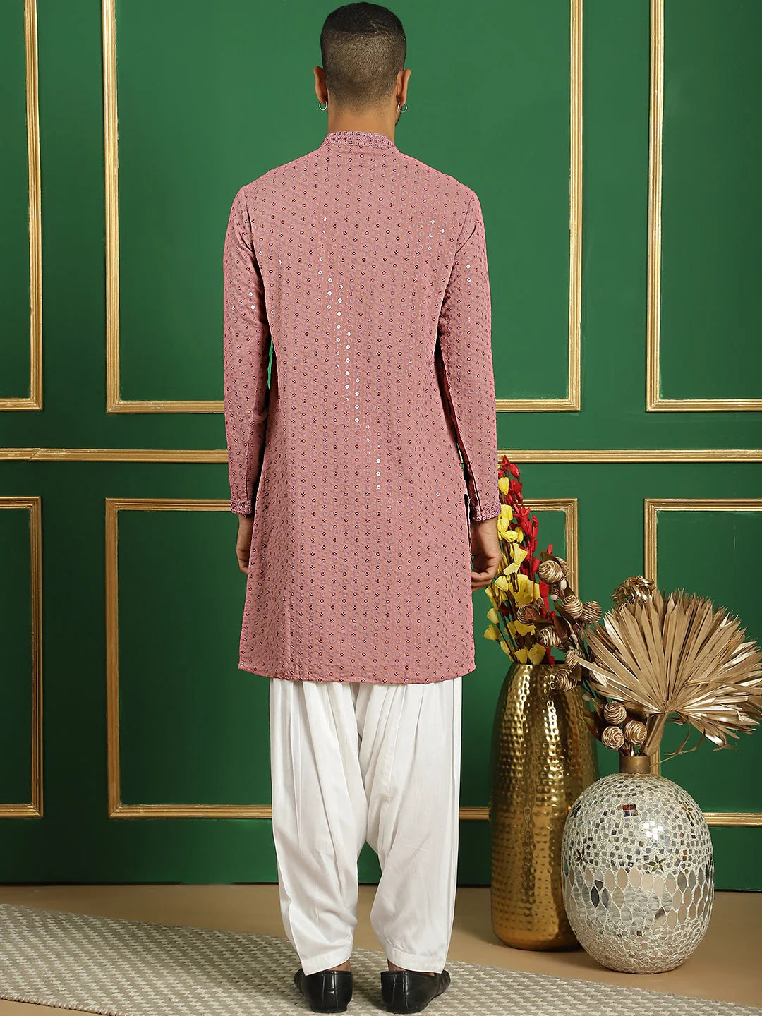 Purple Embroidered Mens Kurta Pajama Set | Cotton Kurta Pajama