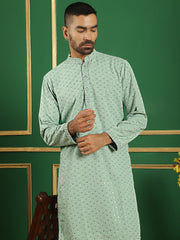 Men Pista Green Embroidered and Sequence Kurta with Salwar-JOKP-S-P