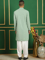 Men Pista Green Embroidered and Sequence Kurta with Salwar-JOKP-S-P