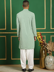 Men Pista Green Embroidered and Sequence Kurta with Salwar-JOKP-S-P