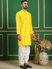 Men Yellow Embroidered and Sequence Kurta with Salwar-JOKP-S-P