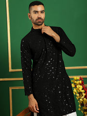Men Black Embroidered and Sequence Kurta with Salwar-JOKP-S-P