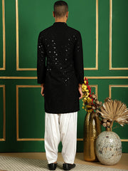 Men Black Embroidered and Sequence Kurta with Salwar-JOKP-S-P