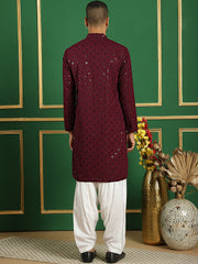 Mens Purple Embroidered and Sequence Kurta with Salwar-JOKP-S-P