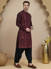 Embroidered Silk Blend Kurta with Salwar ( JOKP SP-B 5180 Purple )