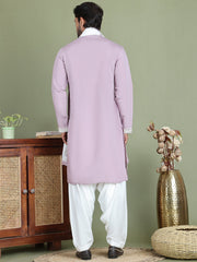 Embroidered Blue Silk Blend Kurta Salwar and Dupatta Set for Men ( JOKP SP-D 5077Purple )