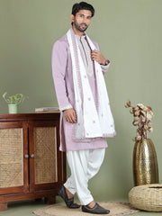 Embroidered Blue Silk Blend Kurta Salwar and Dupatta Set for Men ( JOKP SP-D 5077Purple )