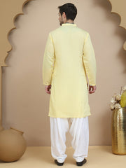 Embroidered Silk Blend Kurta with White Salwar ( JOKP SP-W 5140 Yellow )