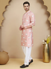 Elephant Embroidered Silk Blend Kurta Set for Men ( JOKP SP-W 5247 Peach )