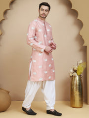 Elephant Embroidered Silk Blend Kurta Set for Men ( JOKP SP-W 5247 Peach )