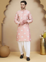 Elephant Embroidered Silk Blend Kurta Set for Men ( JOKP SP-W 5247 Peach )