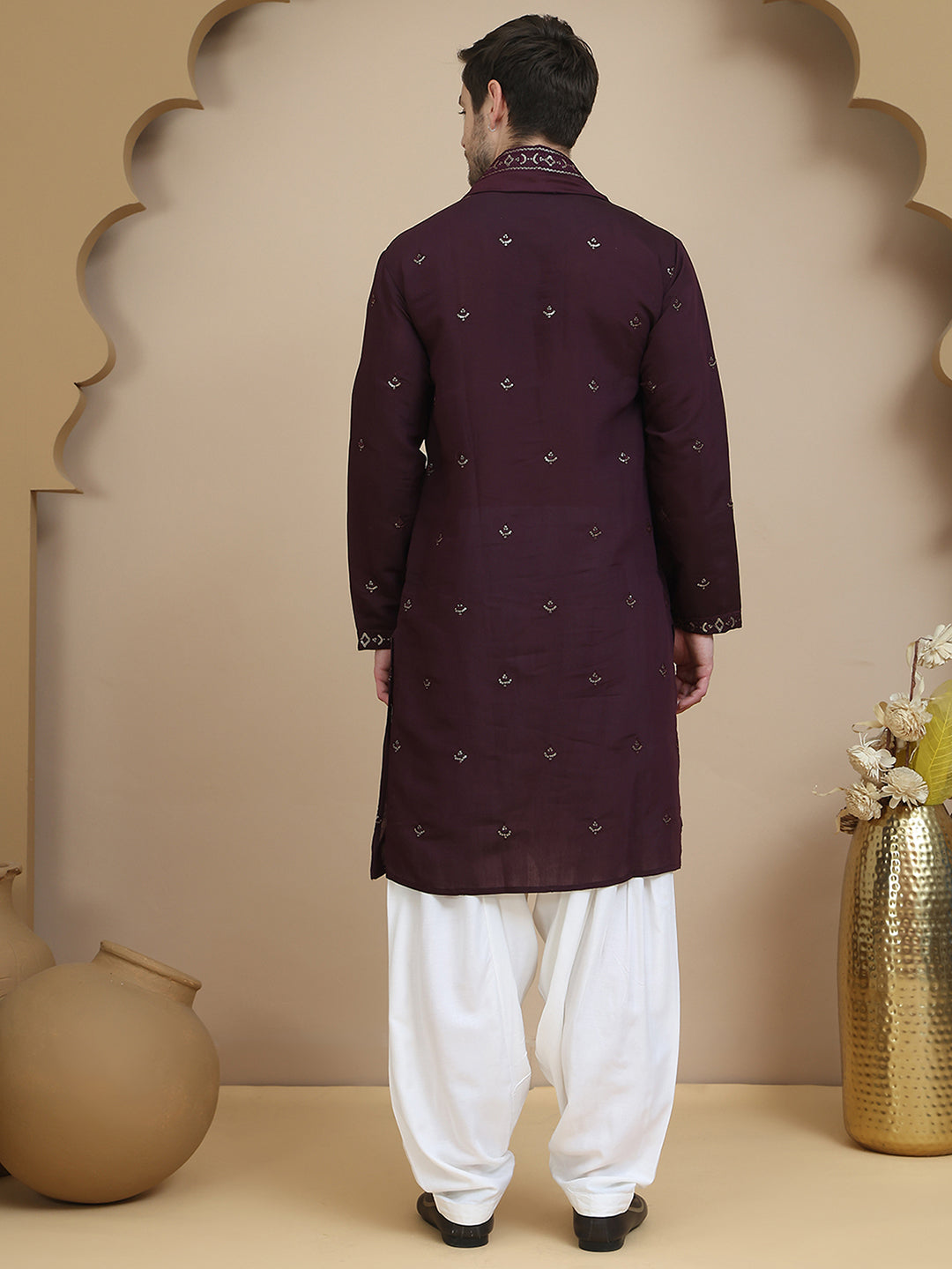 DesiQlo Men Embroidered Kurta Pyjama Set - Purple - JOKP_SP-W_D_5088Pu