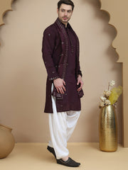 Embroidered Kurta Salwar and Dupatta Set for Men ( JOKP SP-W D 5088 Purple )