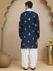 Teal Embroidered Kurta Salwar & Dupatta Set, ( JOKP SP-W D 5091 Teal )