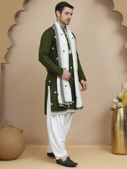 Embroidered Silk Blend Kurta Salwar and Dupatta Set for Men ( JOKP SP D 5077 Olive )