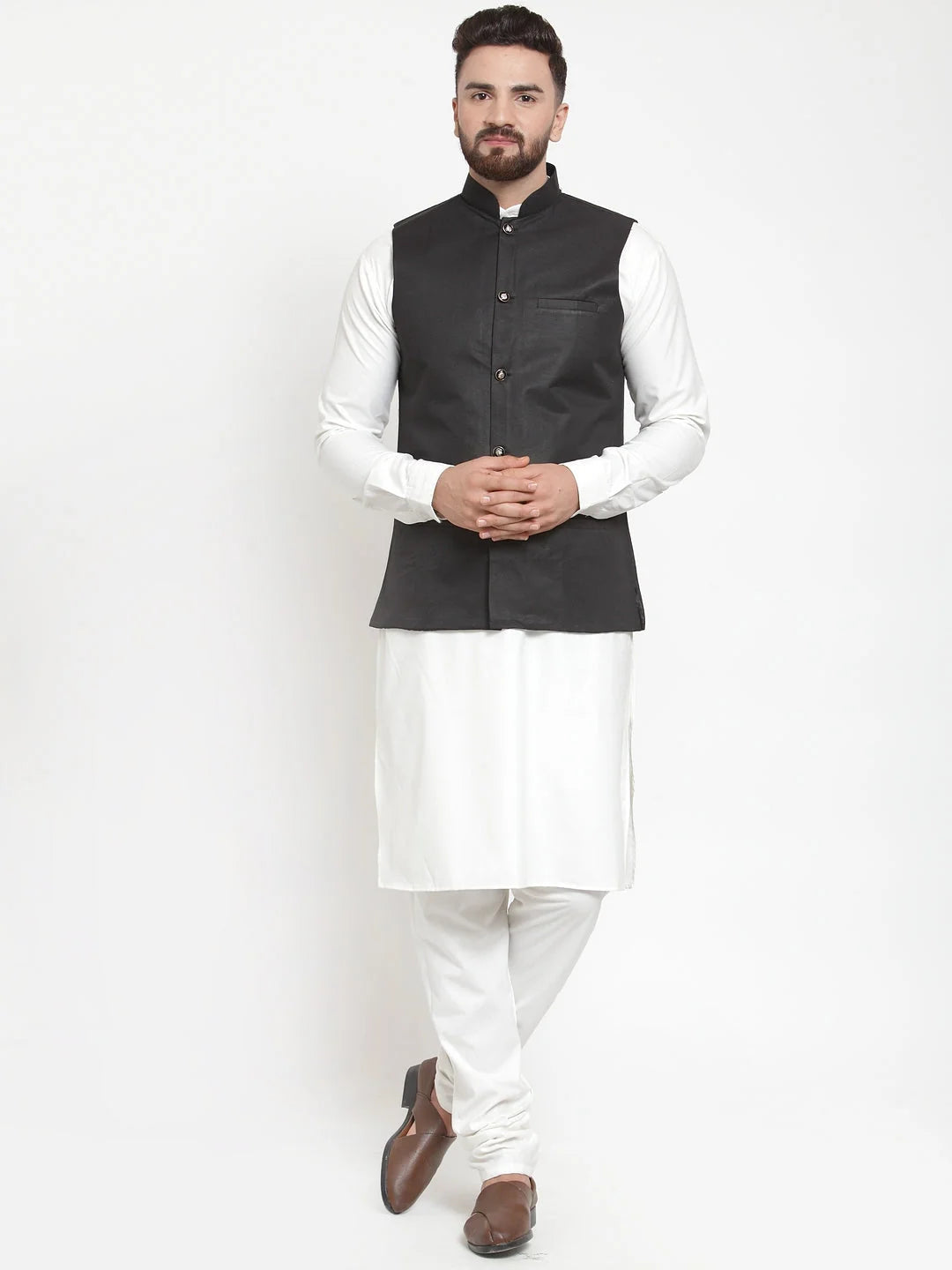 Classic Men's Kurta Pajama Set with Black Waistcoat | Cotton
