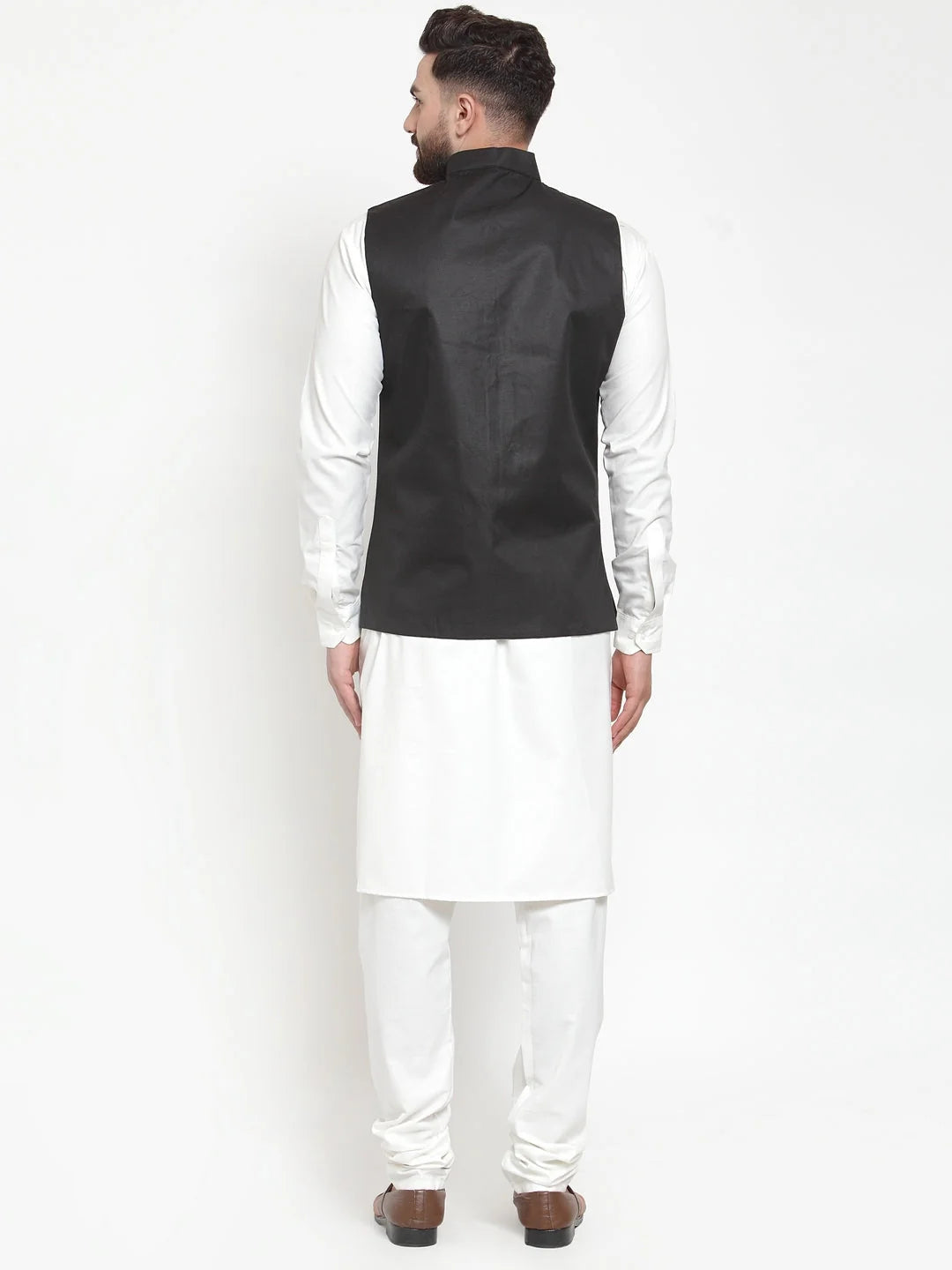 Classic Men's Kurta Pajama Set with Black Waistcoat | Cotton