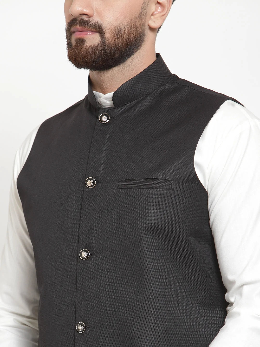 Classic Men's Kurta Pajama Set with Black Waistcoat | Cotton