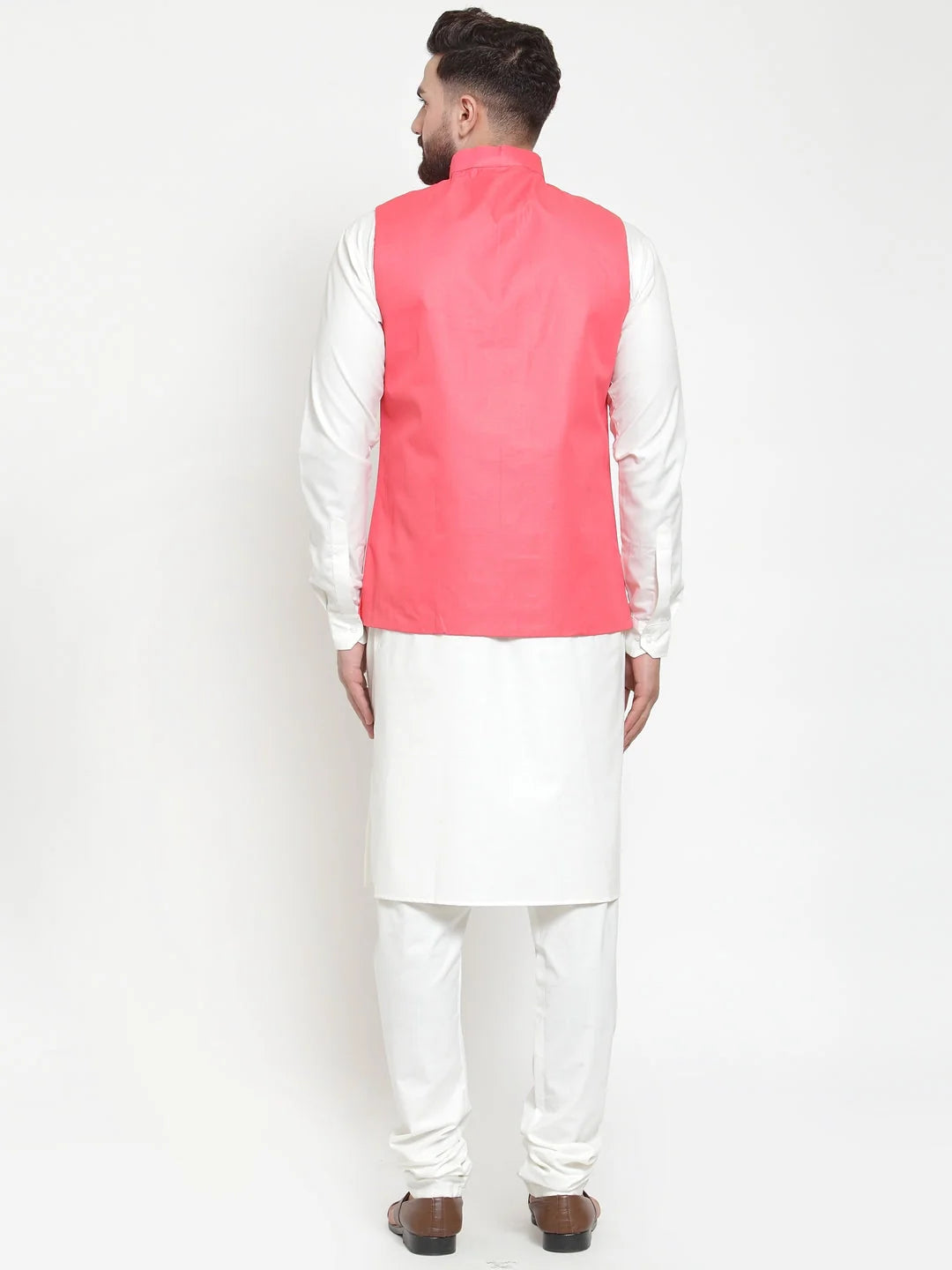 Stylish Men's Kurta Pajama Set with Peach Waistcoat | Cotton
