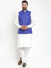 Men's Solid Kurta Check with Solid Waistcoat