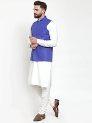 Men's Solid Kurta Check with Solid Waistcoat