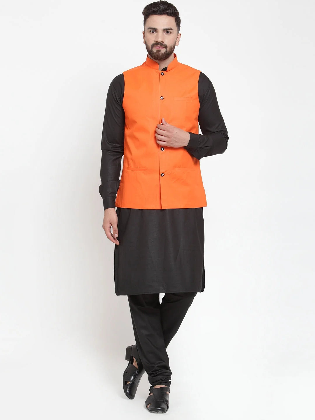 Cotton Kurta Pajama Set for Men with Waistcoat - Pathani Style