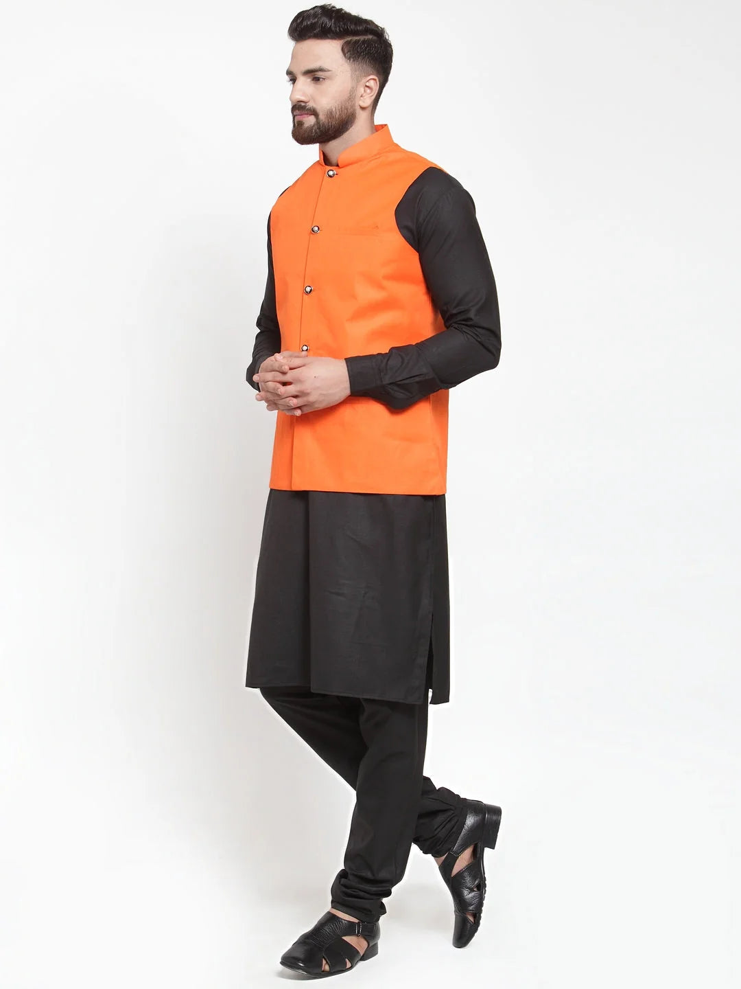 Cotton Kurta Pajama Set for Men with Waistcoat - Pathani Style