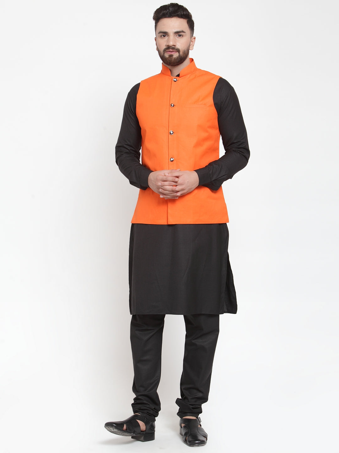 Cotton Kurta Pajama Set for Men with Waistcoat - Pathani Style
