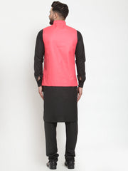 Men's Solid Kurta Pajama with Solid Orange Waistcoat