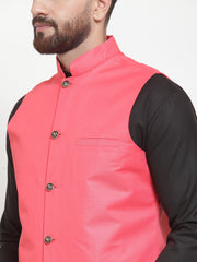 Men's Solid Kurta Pajama with Solid Orange Waistcoat