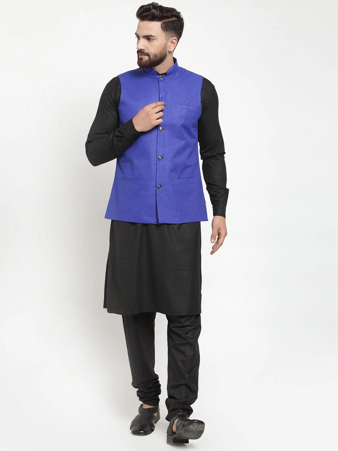 Men's Solid Kurta Pajama with Solid Waistcoat