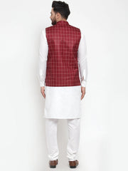 Men's Solid Kurta Assorted Pajama with Checked Waistcoat