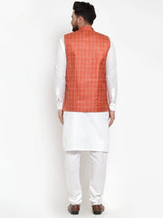 Men's Solid Kurta Style Pajama with Checked Waistcoat