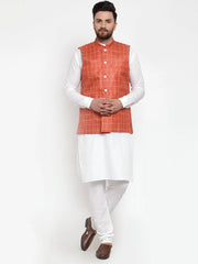 Men's Solid Kurta Style Pajama with Checked Waistcoat
