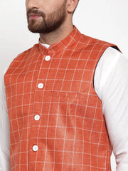 Men's Solid Kurta Style Pajama with Checked Waistcoat