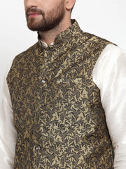 Men's Solid Dupion Kurta Pajama with Woven Jacquard Style Waistcoat