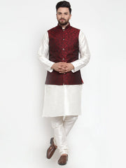 Men's Solid Dupion Kurta Pajama with Jacquard Waistcoat