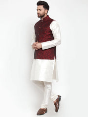 Men's Solid Dupion Kurta Pajama with Jacquard Waistcoat