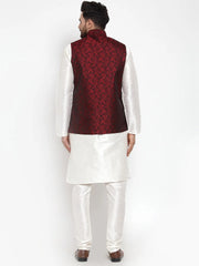 Men's Solid Dupion Kurta Pajama with Jacquard Waistcoat