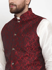 Men's Solid Dupion Kurta Pajama with Jacquard Waistcoat