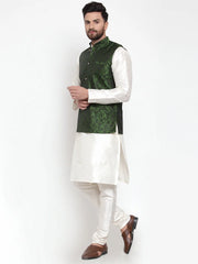 Men's Solid Dupion Kurtas Pajama with Woven Jacquard Waistcoat