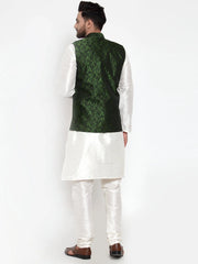 Men's Solid Dupion Kurtas Pajama with Woven Jacquard Waistcoat