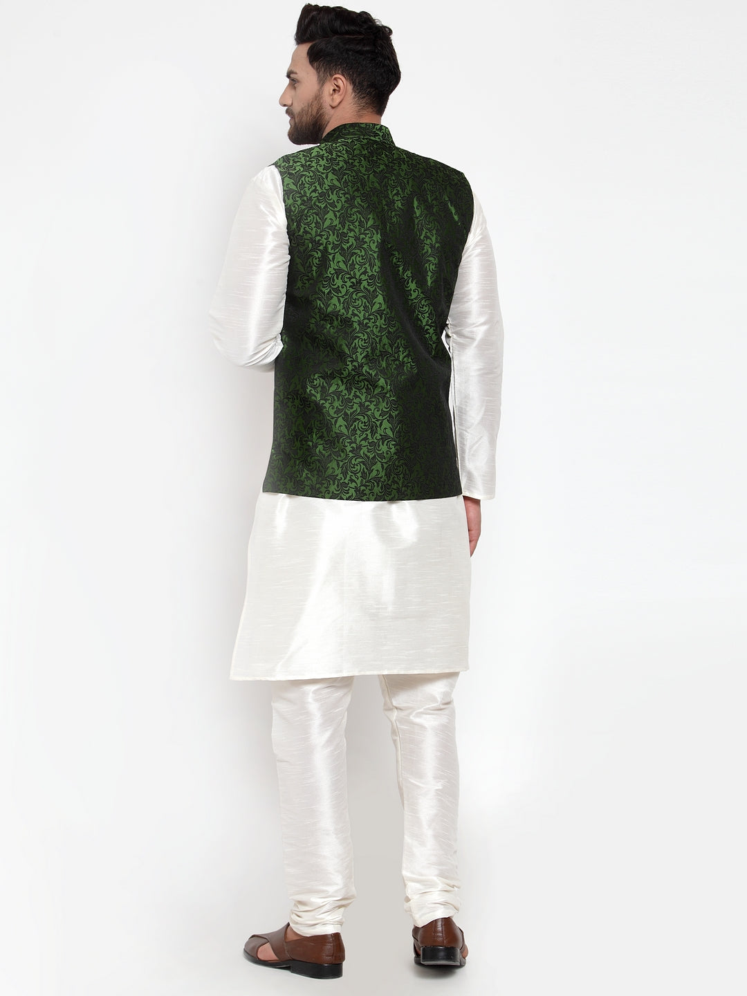 Mens Kurta Pajama Set - Dupion Silk with Jacquard Waistcoat