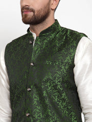 Men's Solid Dupion Kurtas Pajama with Woven Jacquard Waistcoat