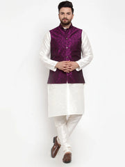 Men's Solid Dupion Kurta Pajama come Woven Jacquard Waistcoat
