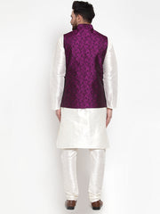 Men's Solid Dupion Kurta Pajama come Woven Jacquard Waistcoat