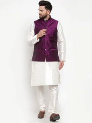Men's Solid Dupion Kurta Pajama come Woven Jacquard Waistcoat