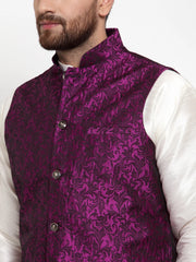 Men's Solid Dupion Kurta Pajama come Woven Jacquard Waistcoat