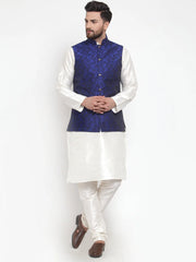 Men's Solid State Dupion Kurta Pajama with Woven Jacquard Waistcoat